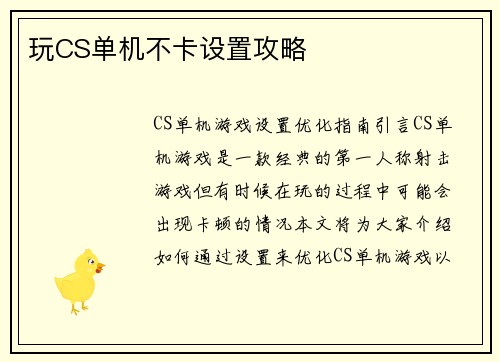 玩CS单机不卡设置攻略